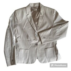 Elie Tahari Womens Wool Blend Blazer Beige Tan Button Front Pockets US 8 M